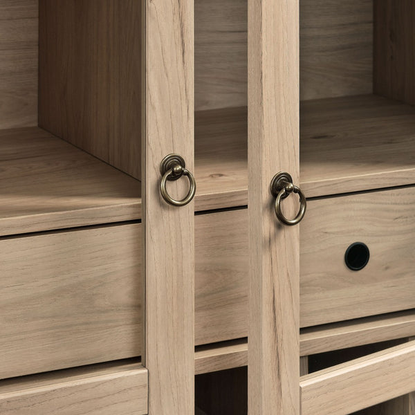 Modway Furniture Nolan Arched Bar Cabinet - Stylish Modern Farmhouse Storage with Tempered Glass Doors & Gold Accents Light Oak EEI-7203-LOA