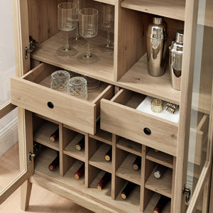 Modway Furniture Nolan Arched Bar Cabinet - Stylish Modern Farmhouse Storage with Tempered Glass Doors & Gold Accents Light Oak EEI-7203-LOA