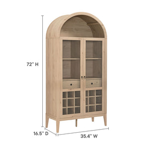 Modway Furniture Nolan Arched Bar Cabinet - Stylish Modern Farmhouse Storage with Tempered Glass Doors & Gold Accents Light Oak EEI-7203-LOA