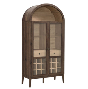 Modway Furniture Nolan Arched Bar Cabinet - Stylish Modern Farmhouse Storage with Tempered Glass Doors & Gold Accents Walnut Light Oak EEI-7203-WAL-LOA