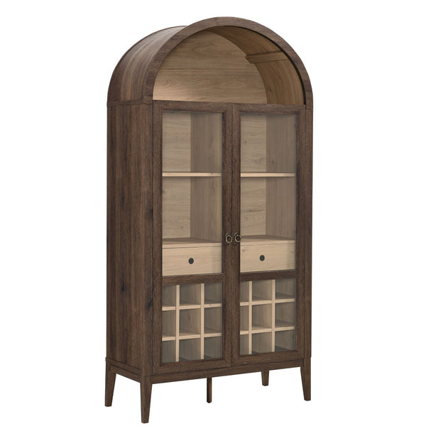 Modway Furniture Nolan Arched Bar Cabinet - Stylish Modern Farmhouse Storage with Tempered Glass Doors & Gold Accents Walnut Light Oak EEI-7203-WAL-LOA