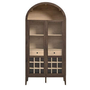 Modway Furniture Nolan Arched Bar Cabinet - Stylish Modern Farmhouse Storage with Tempered Glass Doors & Gold Accents Walnut Light Oak EEI-7203-WAL-LOA
