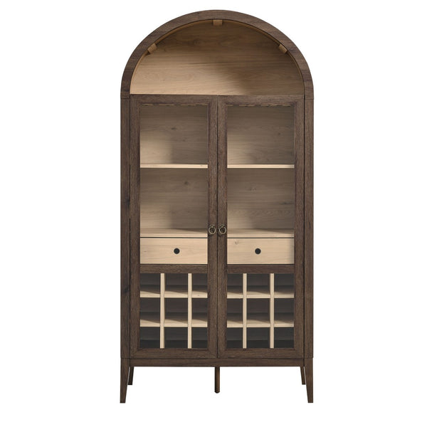 Modway Furniture Nolan Arched Bar Cabinet - Stylish Modern Farmhouse Storage with Tempered Glass Doors & Gold Accents Walnut Light Oak EEI-7203-WAL-LOA