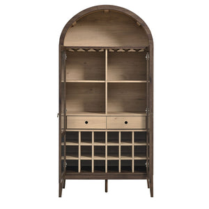 Modway Furniture Nolan Arched Bar Cabinet - Stylish Modern Farmhouse Storage with Tempered Glass Doors & Gold Accents Walnut Light Oak EEI-7203-WAL-LOA