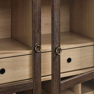 Modway Furniture Nolan Arched Bar Cabinet - Stylish Modern Farmhouse Storage with Tempered Glass Doors & Gold Accents Walnut Light Oak EEI-7203-WAL-LOA