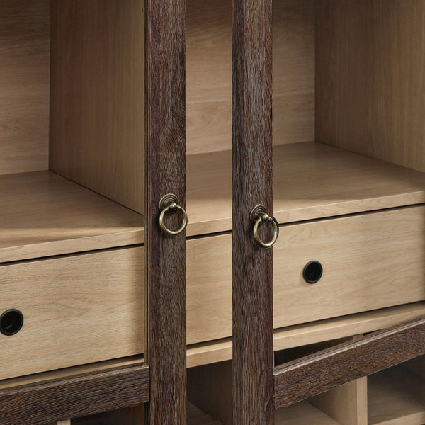 Modway Furniture Nolan Arched Bar Cabinet - Stylish Modern Farmhouse Storage with Tempered Glass Doors & Gold Accents Walnut Light Oak EEI-7203-WAL-LOA