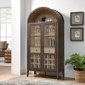 Modway Furniture Nolan Arched Bar Cabinet - Stylish Modern Farmhouse Storage with Tempered Glass Doors & Gold Accents Walnut Light Oak EEI-7203-WAL-LOA