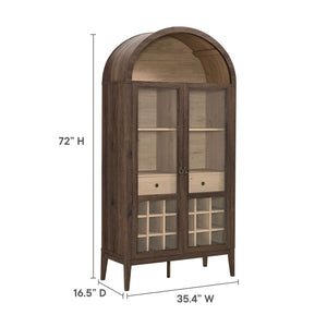 Modway Furniture Nolan Arched Bar Cabinet - Stylish Modern Farmhouse Storage with Tempered Glass Doors & Gold Accents Walnut Light Oak EEI-7203-WAL-LOA