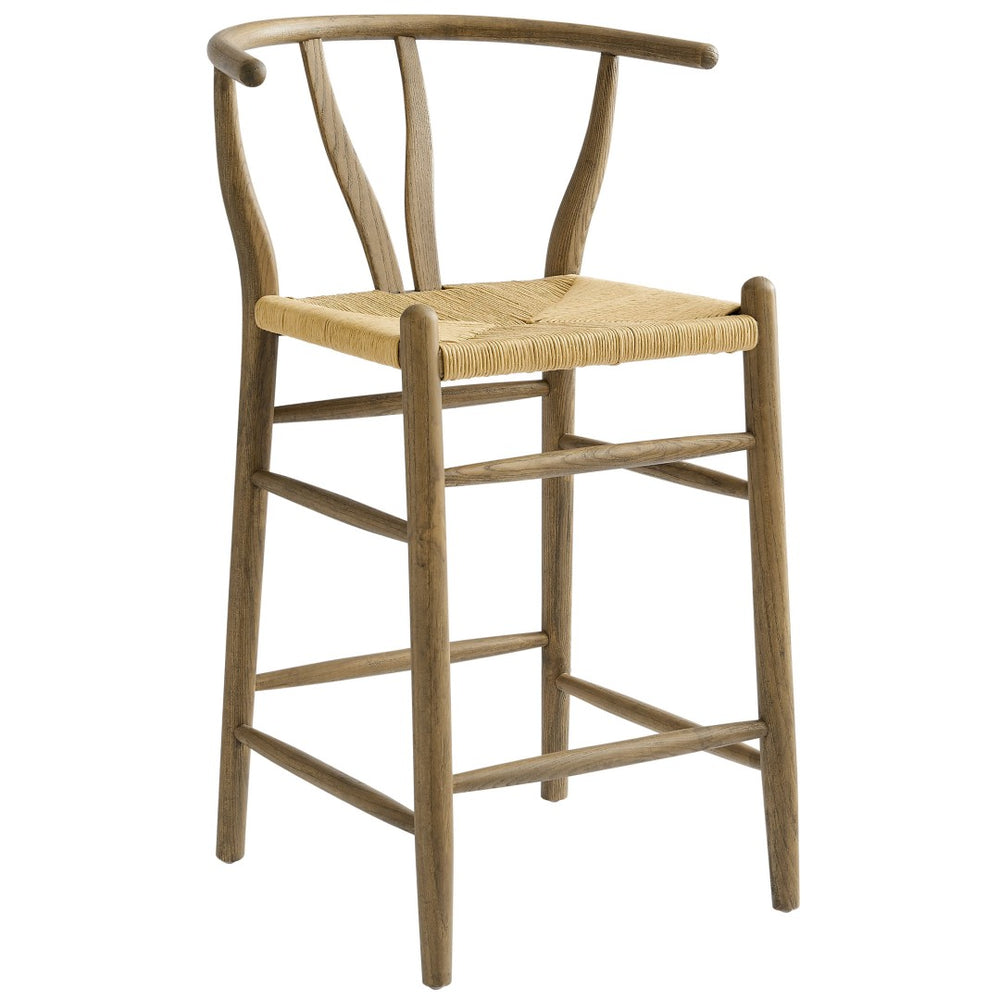 Modway Furniture Amish Wood Counter Stool - Handcrafted Elm & Woven Rope Seat for Rustic Mid-Century Charm EEI-7206-GRY