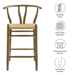 Modway Furniture Amish Wood Counter Stool - Handcrafted Elm & Woven Rope Seat for Rustic Mid-Century Charm EEI-7206-GRY