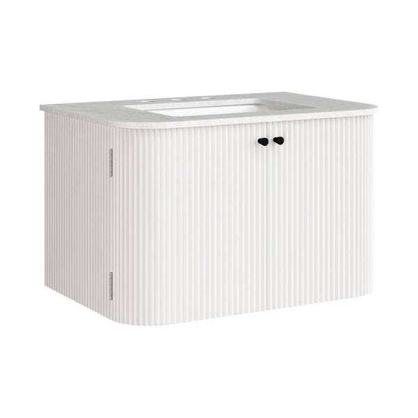 Modway Furniture Zia 30" Modern Wall-Mount Bathroom Vanity with Real Marble Sink and Soft-Close Doors for Stylish Storage Ivory EEI-7208-IVO