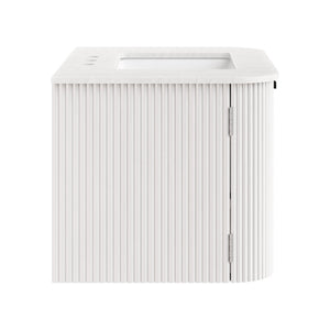 Modway Furniture Zia 30" Modern Wall-Mount Bathroom Vanity with Real Marble Sink and Soft-Close Doors for Stylish Storage Ivory EEI-7208-IVO