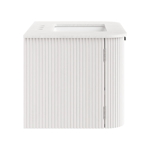 Modway Furniture Zia 30" Modern Wall-Mount Bathroom Vanity with Real Marble Sink and Soft-Close Doors for Stylish Storage Ivory EEI-7208-IVO