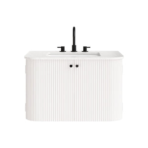 Modway Furniture Zia 30" Modern Wall-Mount Bathroom Vanity with Real Marble Sink and Soft-Close Doors for Stylish Storage Ivory EEI-7208-IVO