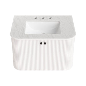 Modway Furniture Zia 30" Modern Wall-Mount Bathroom Vanity with Real Marble Sink and Soft-Close Doors for Stylish Storage Ivory EEI-7208-IVO