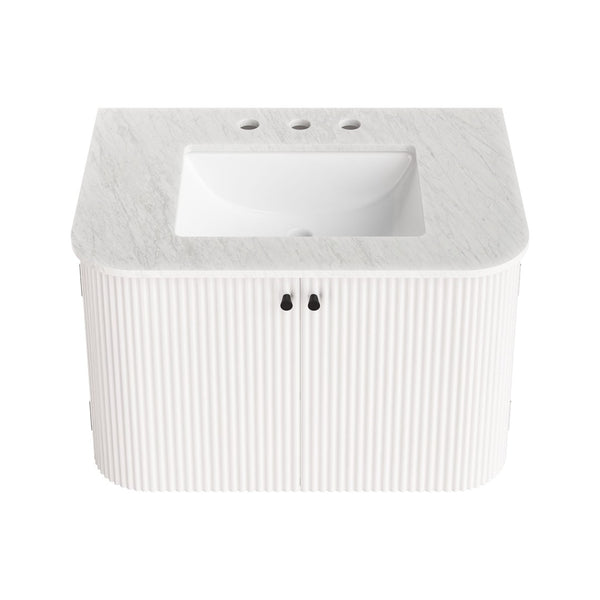 Modway Furniture Zia 30" Modern Wall-Mount Bathroom Vanity with Real Marble Sink and Soft-Close Doors for Stylish Storage Ivory EEI-7208-IVO