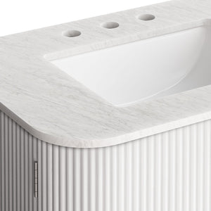 Modway Furniture Zia 30" Modern Wall-Mount Bathroom Vanity with Real Marble Sink and Soft-Close Doors for Stylish Storage Ivory EEI-7208-IVO