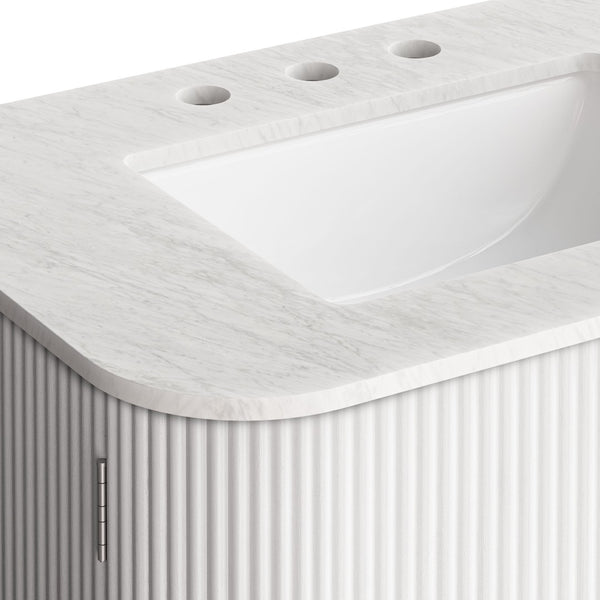 Modway Furniture Zia 30" Modern Wall-Mount Bathroom Vanity with Real Marble Sink and Soft-Close Doors for Stylish Storage Ivory EEI-7208-IVO