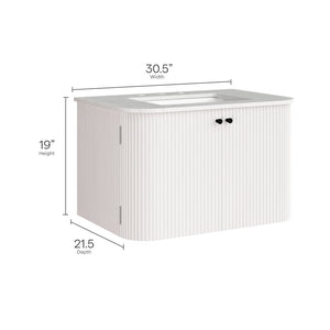 Modway Furniture Zia 30" Modern Wall-Mount Bathroom Vanity with Real Marble Sink and Soft-Close Doors for Stylish Storage Ivory EEI-7208-IVO