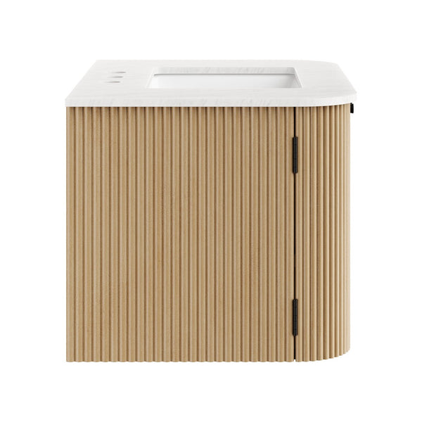 Modway Furniture Zia 30" Modern Wall-Mount Bathroom Vanity with Real Marble Sink and Soft-Close Doors for Stylish Storage Natural EEI-7208-NAT