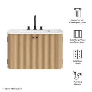 Modway Furniture Zia 30" Modern Wall-Mount Bathroom Vanity with Real Marble Sink and Soft-Close Doors for Stylish Storage Natural EEI-7208-NAT