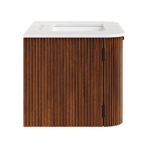 Modway Furniture Zia 30" Modern Wall-Mount Bathroom Vanity with Real Marble Sink and Soft-Close Doors for Stylish Storage Walnut EEI-7208-WAL