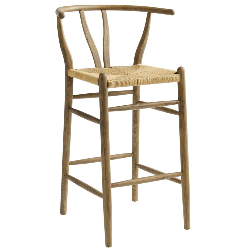 Modway Furniture Amish Wood Bar Stool - Handcrafted Mid-Century Design with Comfortable Paper Rope Seat for Any Space Weathered Gray Teak EEI-7210-GRY