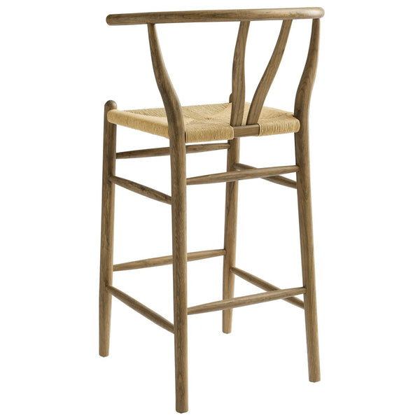 Modway Furniture Amish Wood Bar Stool - Handcrafted Mid-Century Design with Comfortable Paper Rope Seat for Any Space Weathered Gray Teak EEI-7210-GRY