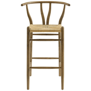 Modway Furniture Amish Wood Bar Stool - Handcrafted Mid-Century Design with Comfortable Paper Rope Seat for Any Space Weathered Gray Teak EEI-7210-GRY
