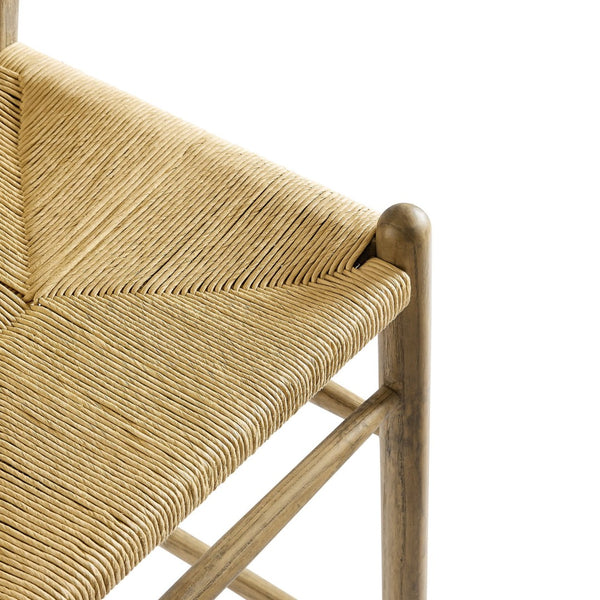 Modway Furniture Amish Wood Bar Stool - Handcrafted Mid-Century Design with Comfortable Paper Rope Seat for Any Space Weathered Gray Teak EEI-7210-GRY