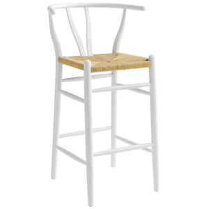 Modway Furniture Amish Wood Bar Stool - Handcrafted Mid-Century Design with Comfortable Paper Rope Seat for Any Space White EEI-7210-WHI