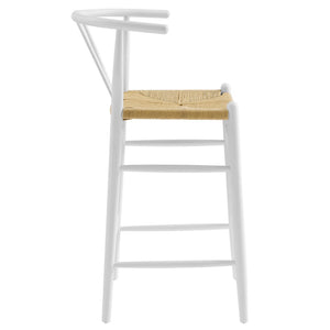 Modway Furniture Amish Wood Bar Stool - Handcrafted Mid-Century Design with Comfortable Paper Rope Seat for Any Space White EEI-7210-WHI