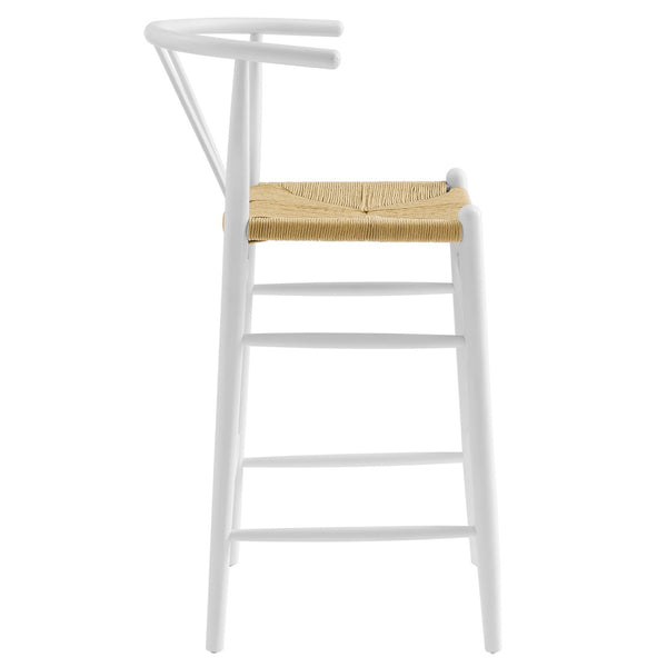 Modway Furniture Amish Wood Bar Stool - Handcrafted Mid-Century Design with Comfortable Paper Rope Seat for Any Space White EEI-7210-WHI