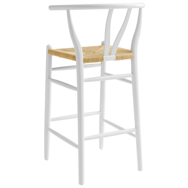 Modway Furniture Amish Wood Bar Stool - Handcrafted Mid-Century Design with Comfortable Paper Rope Seat for Any Space White EEI-7210-WHI