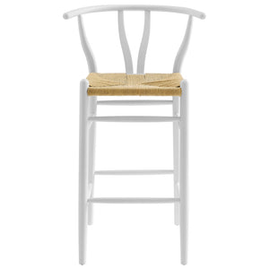 Modway Furniture Amish Wood Bar Stool - Handcrafted Mid-Century Design with Comfortable Paper Rope Seat for Any Space White EEI-7210-WHI