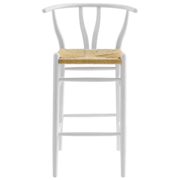 Modway Furniture Amish Wood Bar Stool - Handcrafted Mid-Century Design with Comfortable Paper Rope Seat for Any Space White EEI-7210-WHI