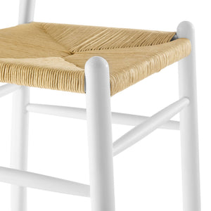 Modway Furniture Amish Wood Bar Stool - Handcrafted Mid-Century Design with Comfortable Paper Rope Seat for Any Space White EEI-7210-WHI