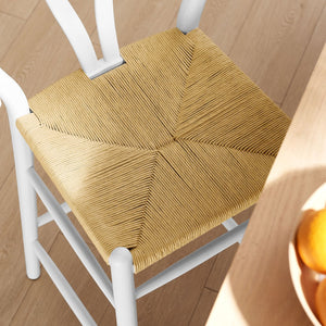 Modway Furniture Amish Wood Bar Stool - Handcrafted Mid-Century Design with Comfortable Paper Rope Seat for Any Space White EEI-7210-WHI