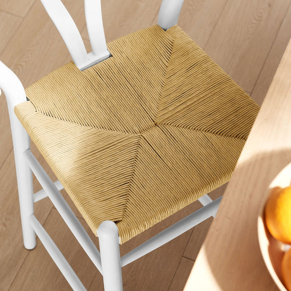 Modway Furniture Amish Wood Bar Stool - Handcrafted Mid-Century Design with Comfortable Paper Rope Seat for Any Space White EEI-7210-WHI