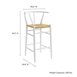 Modway Furniture Amish Wood Bar Stool - Handcrafted Mid-Century Design with Comfortable Paper Rope Seat for Any Space White EEI-7210-WHI