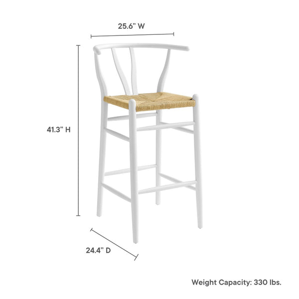 Modway Furniture Amish Wood Bar Stool - Handcrafted Mid-Century Design with Comfortable Paper Rope Seat for Any Space White EEI-7210-WHI
