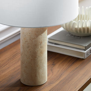 Modway Furniture Zenith Table Lamp - Elegant Natural Travertine Base with Fabric Drum Shade for Modern Interiors EEI-7213-TRV