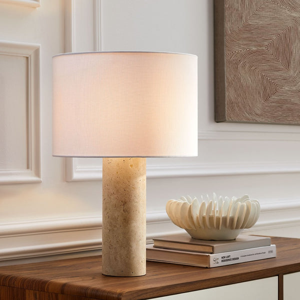 Modway Furniture Zenith Table Lamp - Elegant Natural Travertine Base with Fabric Drum Shade for Modern Interiors EEI-7213-TRV