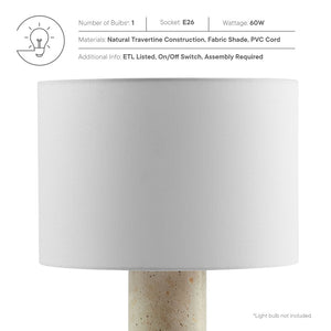 Modway Furniture Zenith Table Lamp - Elegant Natural Travertine Base with Fabric Drum Shade for Modern Interiors EEI-7213-TRV