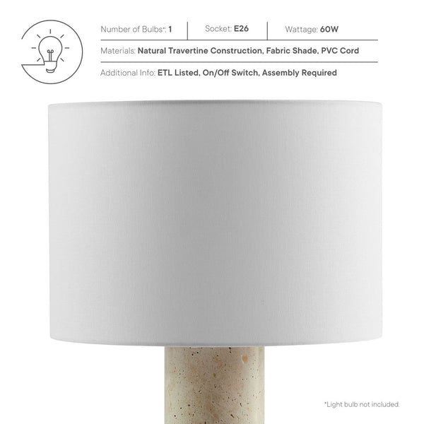 Modway Furniture Zenith Table Lamp - Elegant Natural Travertine Base with Fabric Drum Shade for Modern Interiors EEI-7213-TRV