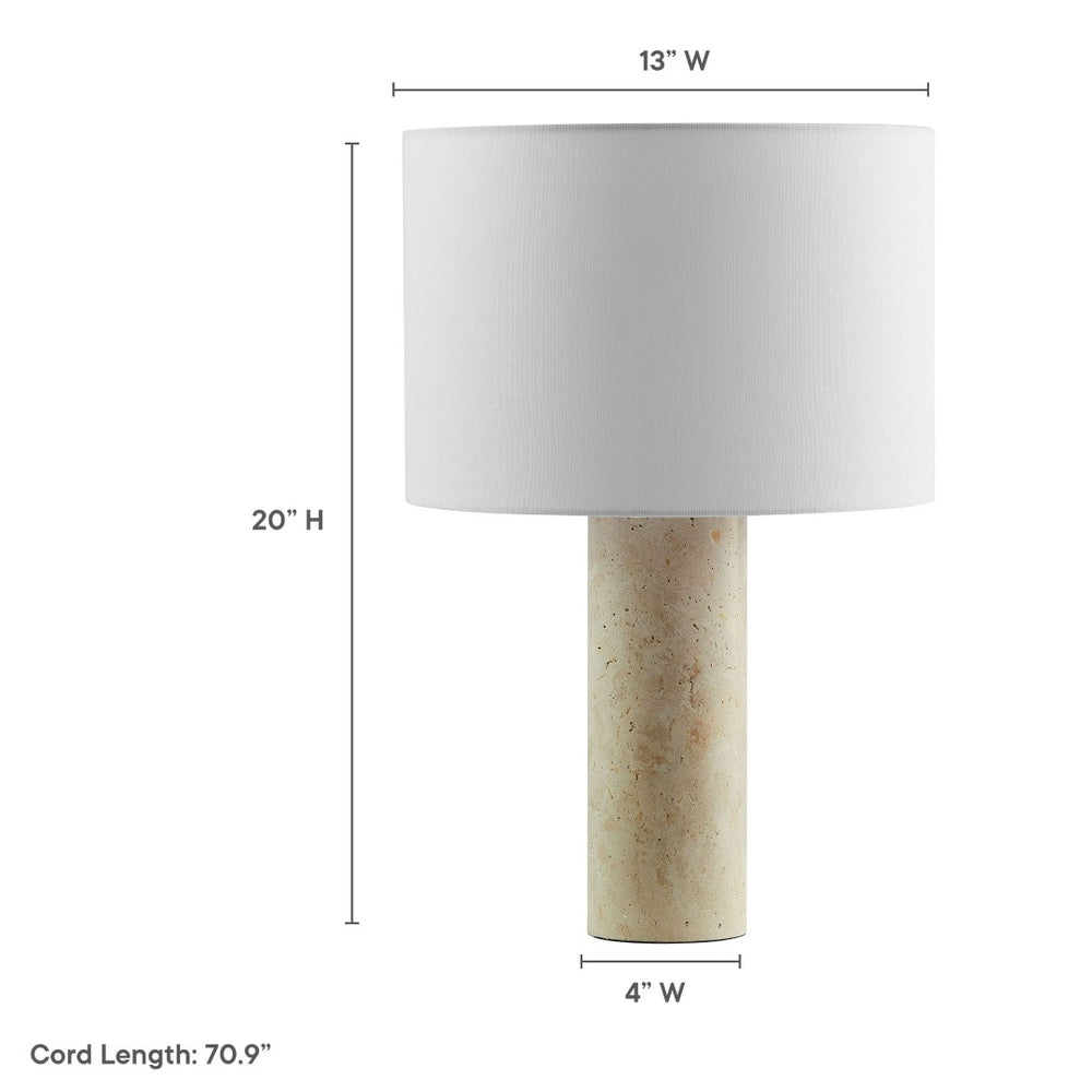 Modway Furniture Zenith Table Lamp - Elegant Natural Travertine Base with Fabric Drum Shade for Modern Interiors EEI-7213-TRV