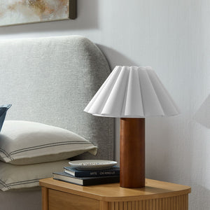 Modway Furniture Flora Wood Table Lamp with Pleated Petal Shade - Modern Scandinavian Design for Any Room EEI-7214-WAL