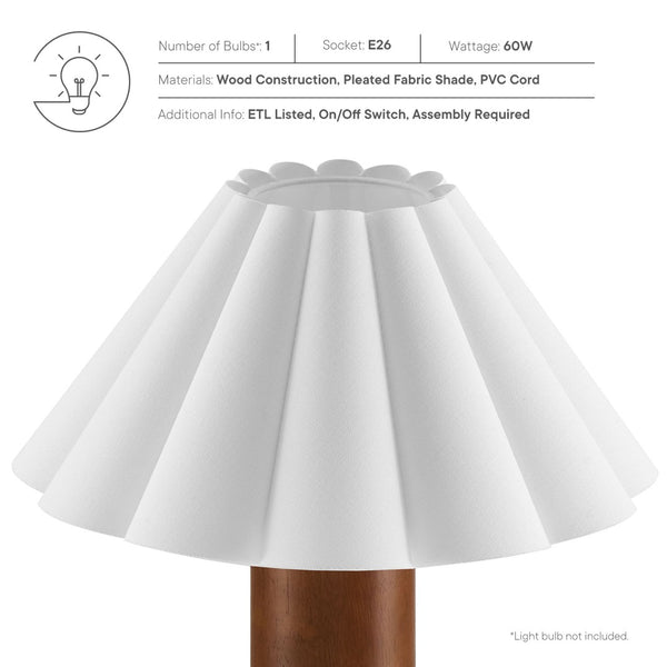 Modway Furniture Flora Wood Table Lamp with Pleated Petal Shade - Modern Scandinavian Design for Any Room EEI-7214-WAL