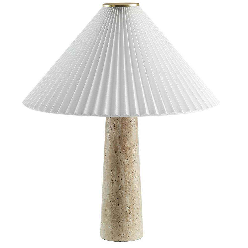 Modway Furniture Cove Travertine Table Lamp with Pleated Shade – Elegant Natural Stone Lighting for Any Room EEI-7215-TRV