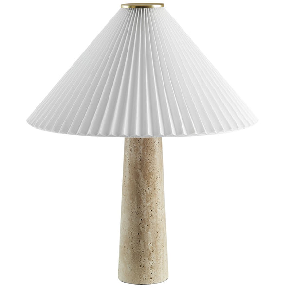 Modway Furniture Cove Travertine Table Lamp with Pleated Shade – Elegant Natural Stone Lighting for Any Room EEI-7215-TRV